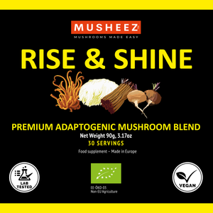 
                  
                    Adptogenic mushroom extract blend - Rise and Shine!
                  
                